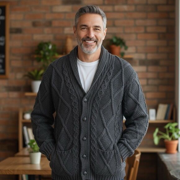 Aran Crafts Mens XXL Cable Knit Cardigan Fisherman Heritage Merino Wool Sweater - Picture 1 of 11